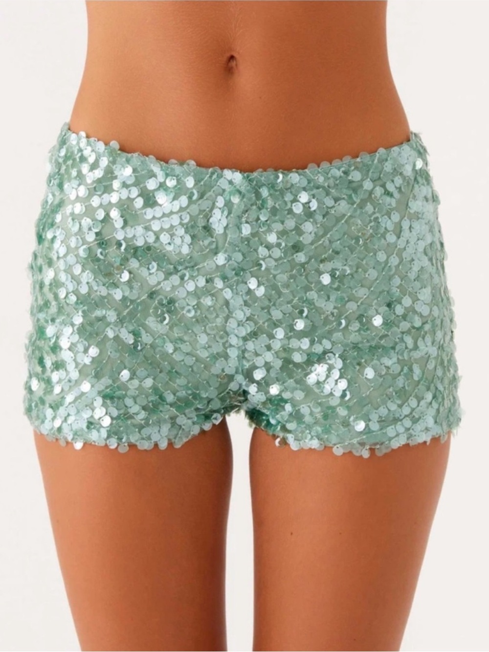 PEPPERMAYO TRAVIS SEQUIN SHORTS ITALIAN MINT US SIZE 12